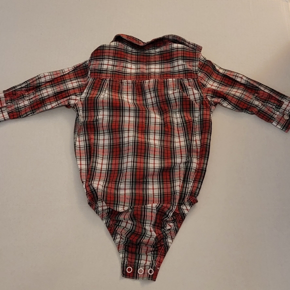 OSH KOSH BGOSH snap body suit button down collared long sleeve onesie red plaid - Picture 3 of 7